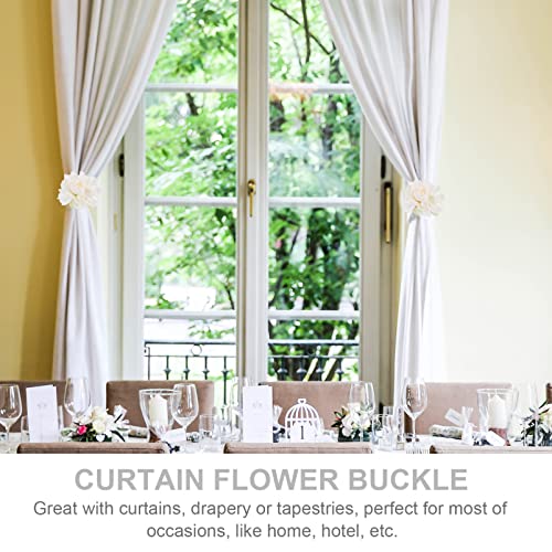 Sewroro 2Pcs Curtain Flower Buckles, Curtain Tiebacks Clips for Draperies Home Hotel Window Treatment Holdbacks Easy Clip-on Decorative Flower Design