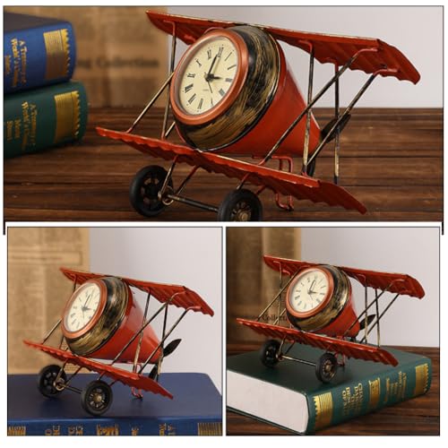 Zerodeko Airplane Clock Model Metal Tabletop Clock Vintage Desk Decor for Home Office Living Room Bedroom Abstract Statue Sculpture for Shelf Mantel Bathroom 8.46 X 4.92 X 4.72 in