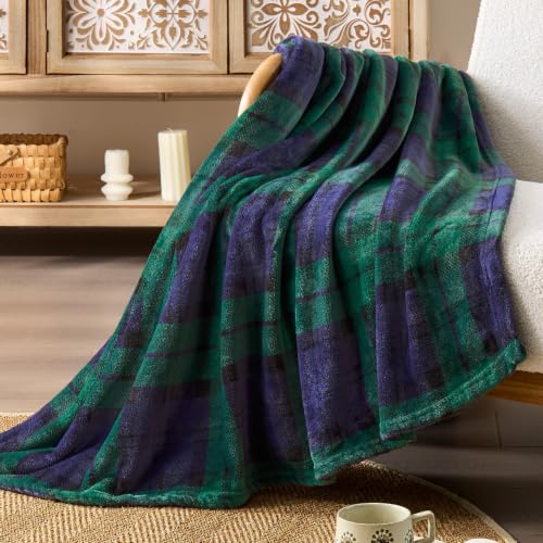 BEDELITE Christmas Fleece Throw Blanket for Couch & Bed, Blue & Green - color: Blue&green Tartan, size: Throw(50"x60")