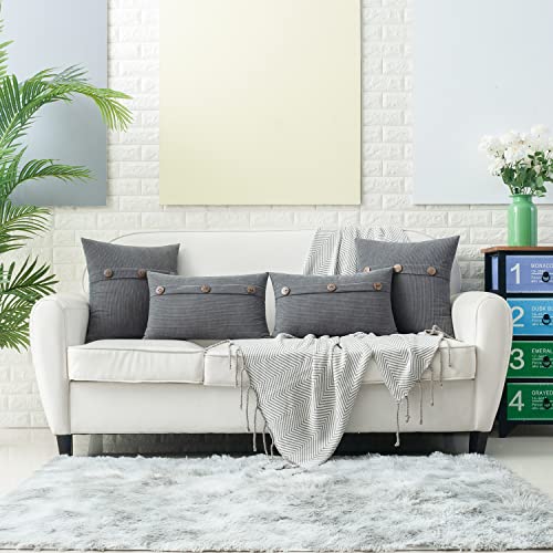 HWY 50 Grey Chenille Throw Pillow Covers 16x16 Inch Buttons Pack of 2 - color: Grey, size: 16" x 16" (Pack of 2)