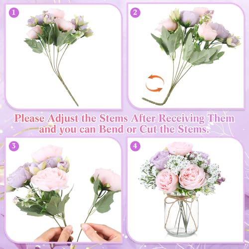 Zeyune 12 Sets Mason Jar Flowers Centerpiece Table Decorations,Purple,Pink - color: Purple,pink