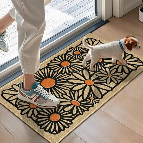 Welcome Mats Daisy Flower Front Door Mat for Outside Patio Entrance 17"x30" - color: White Daisy Flower