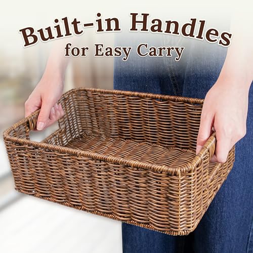 WeeNest Baskets for Storage, Wicker Basket, Rectangular, Set of 3, Toffee - color: Toffee