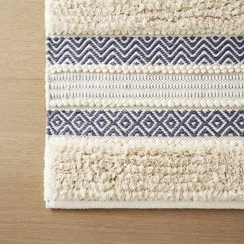 INK+IVY Asher Non-Slip Bath Rug Absorbent Quick Dry Striped, 22 x 58, Navy - color: Navy, size: 1'10" x 4'10" (Rectangular)