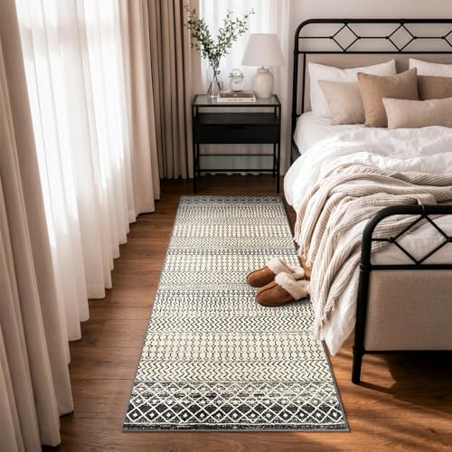 Black Boho Washable 2x6 Kitchen Runner Rugs Non Skid Washable 6Ft - color: Black, size: 2' x 6' (Runner)