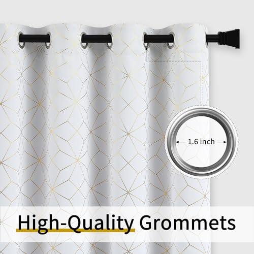 Beauoop White Gold 100% Blackout Curtains for Bedroom 50x54 2 Panels - color: White/Gold, size: 50"W x 54"L (Pack of 2)