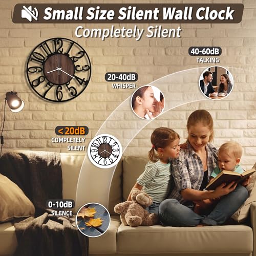 Maxstar 16" Silent Wall Clock – Battery Operated, Rustic Metal & Wood - color: Brown, size: 16 Inch