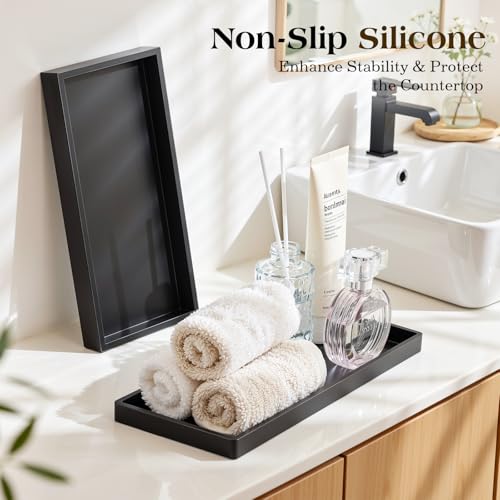 Luxspire 2 Pack Silicone Bathroom Tray 11.8" Vanity Tray, Matte Black - color: Matte Black, size: 11.81 × 5.12 × 0.79 in
