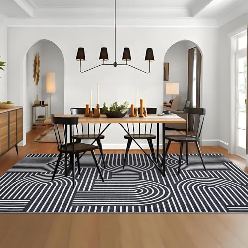 ROYHOME Modern Washable Rug 9x12 Area Rugs for Living Room Non Slip, Black - color: Black, size: 9' x 12' (Rectangular)
