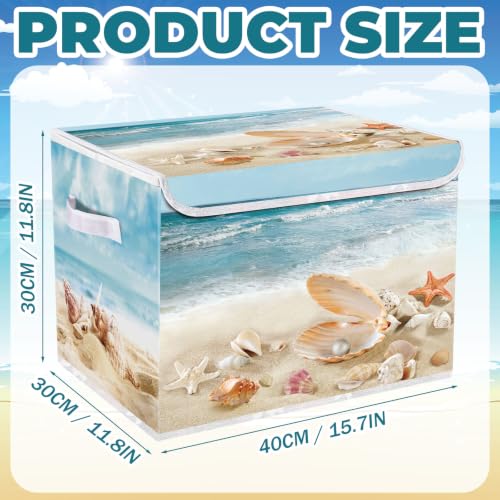 Briwooody Beach Storage Bin with Lid Handle Coastal Foldable Storage Box - style: Beach