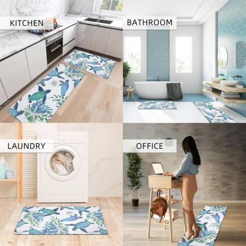 Tritard Coastal Beach Kitchen Rugs Mats Set of 2 Cushioned Anti Fatigue Kitchen Floor Mat 0.4 Inch Sea Turtles Non Slip Waterproof Kitchen Rug PVC Leather Comfort Mats for Kitchen, Blue, 17x28+17x47 - color: Blue-4