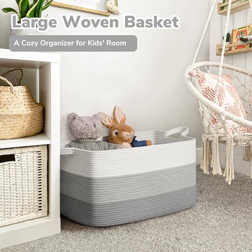 Goodpick Large Woven Rope Blanket Basket, Rectangle, Light Gray - color: Light Grey, size: Large(21.6"L x 14.9"W x 11.8"H)
