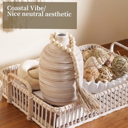 ALMA 9" Boho Flower Vase, Ceramic Pampas Grass Vases for Modern Farmhouse - color: Oval-white-9''