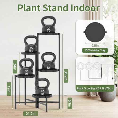 LASZOLA Plant Stand Indoor 10 Inch Large Tray With Lights, 5 Tier Black - color: Black with Light, size: 5 Tier