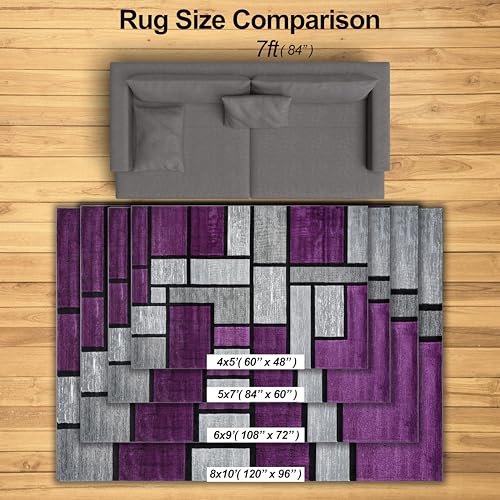 Modern 5x7 Purple Geometric Living Room Rug - Area Rugs for Living Room Dining & Bedroom - Hand Carved Runner Carpet - Durable Polyester - Non-Fade Stain-Resistant - Turkish Made - color: Purple, size: 5' x 7' (Rectangular)