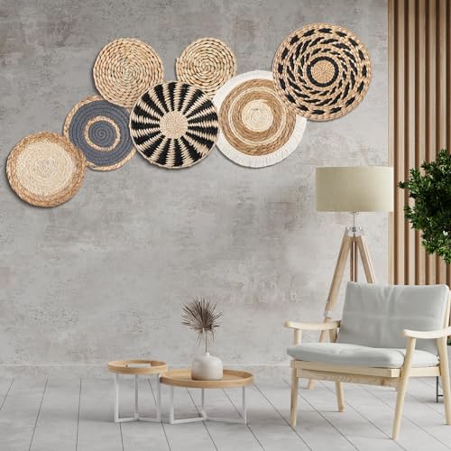 CroBlissful 7 Pcs Boho Wall Baskets Woven Seagrass Round, Classic - style: Classic