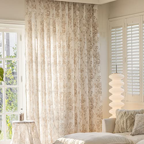 SUOUO Coffee Brown Toile Floral Semi Sheer Curtains 84 Inches 2 Panels - color: Coffee-t, size: 52"W x 84"L (Pack of 2)