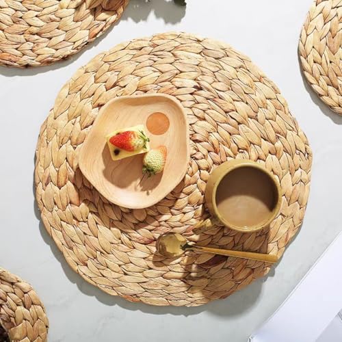 Round Woven Placemats Set of 4,Rattan Placemats Natural Hand-Woven Water Hyacinth Placemats Farmhouse Weave Place Mats Table Mats for Dining, Table,Kitchen,Wedding - size: 13 inch (Set of 4)