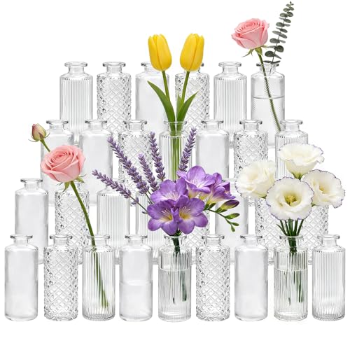 Glass Bud Vases 30 Pack, Small Clear Flower Vases for Centerpieces in Bulk - color: Clear