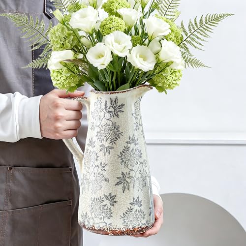 Enra Blue and White Ceramic Pitcher Vase, 12.2" Tall Flower Vase - color: 03-blue and White-12.2 Inch