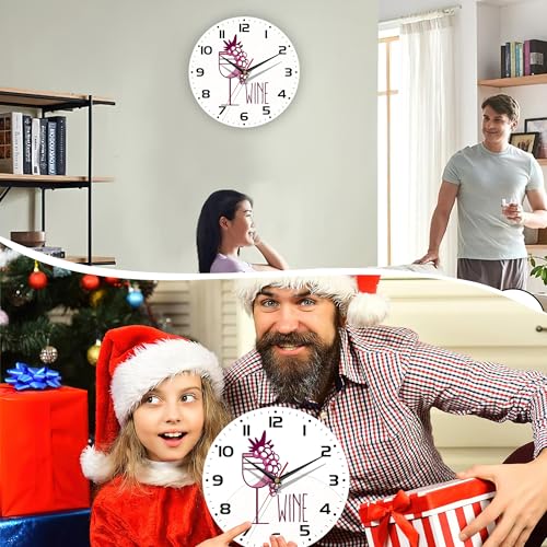 Wine Cup with Grapes Wall Clocks Wooden Wall Clock Art Hanging Clocks Silent Non-Ticking Wall Clock Battery Operated Round Home Arabic Numeral Decorative Wall Clocks 10 Inch - color: Wine Cup With Grapes