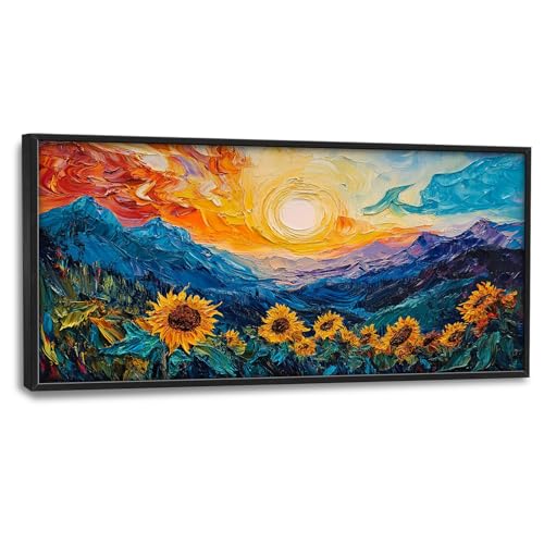 Trulave Large Starry Night Sunflowers Wall Art for Living Room 60''x30'' - color: Starry Night Sunflowers, size: 60"L x 30"W