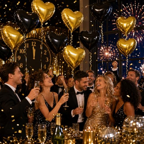 Black Gold Heart Foil Balloons,12Pcs 18Inch Heart Shaped Balloons - color: Black Gold