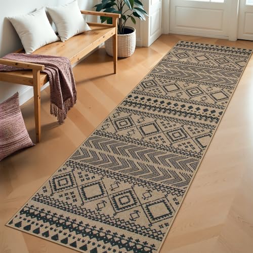 Lahome Boho Washable Easy Jute Runner Rug, 2x8 Kitchen Runner Rug Non Slip - color: Brown Geometric Tribal, size: 2'6" x 8' (Runner)