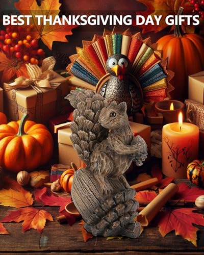 GoGnome Handcrafted Resin Squirrel Figurine on Pinecone - 8'' Woodland Animals Statue for Fall Winter Spring Summer Christmas Decor (Squirrel)