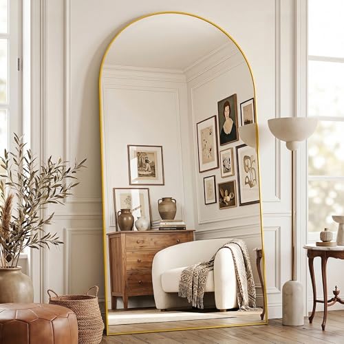 Full Length Mirror, 41"x81" Arched Floor Mirror Freestanding, Floor Standing Full Body Mirror with Stand for Bedroom, Hanging Mounted for Living Room Cloakroom, Gold - color: Gold, size: 81"L x 41"W