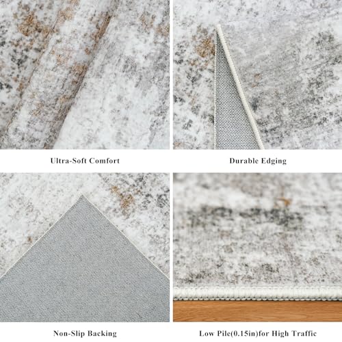 2x5 Rug Runner Non-Slip Washable – Modern Neutral Abstract Small Rug for Hallway, Kitchen, Bathroom, Bedroom, Entryway, Laundry Room – Thin Soft Low-Pile Rubber Backing (Beige/Grey) - color: Beige/Grey/Brown, size: 2' x 5' (Rectangular)
