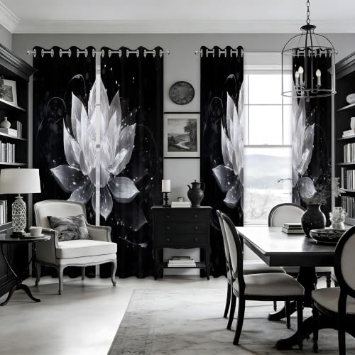 Black and Grey Blackout Curtains, Lotus Drapes 84 inches length, 2 Panels - color: Black and White, size: 52"W x 84"L (Pack of 2)