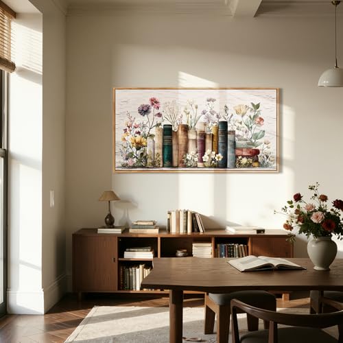 crmotu Botanical Oversized Wall Art, Books and Flowers Pictures 29"x57" - color: Emerald Brown, size: 57"L x 29"W