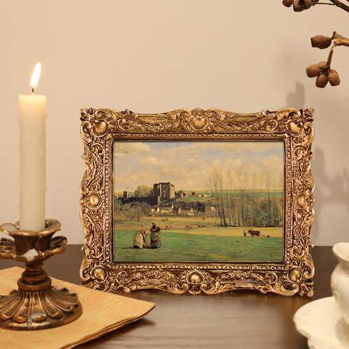 FOLKOR Vintage Canvas Wall Art for Living Room, French Countryside Picture Print for Bedroom Decoration, Antique Gold Paintings Posters for Home Office Birthday Christmas Gift, 5x7 - color: Landscape of La Ferté-Milon, size: 5x7"