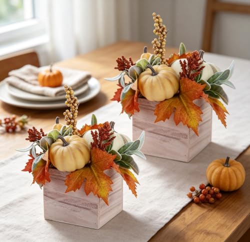 winemana Fall Decorations Artificial Pumpkin Gourd Berries Leaves, 2 Pack - size: style 1