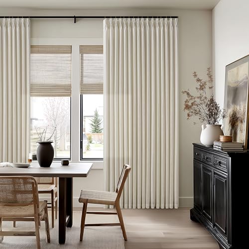 Thick Linen 86 Inches Long Semi Sheer Beige Pinch Pleated Curtains 2 Panels - color: Linen, size: 50"W x 86"L (Pack of 2)