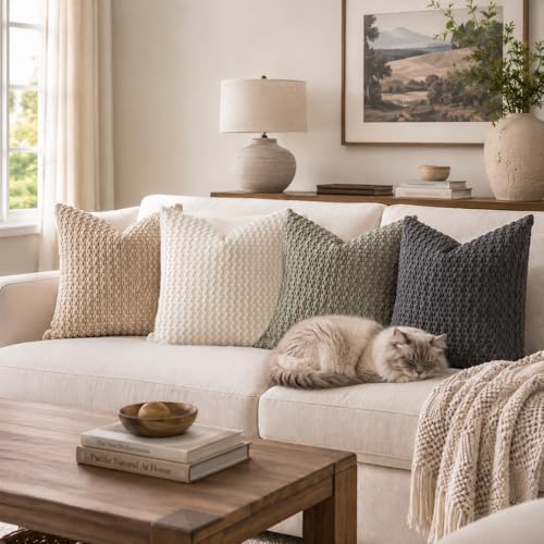 Decorative Soft Corduroy Throw Pillow Covers 20 x 20 Inch, Warm Neutrals - color: Neutral, size: 20" x 20" (Pack of 4)
