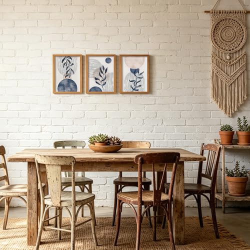 HCJWCXD 3 Pcs Framed Boho Navy Blue Canvas Wall Art 12x16 Inch - color: Framed Navy Blue, size: 12x16 Inches