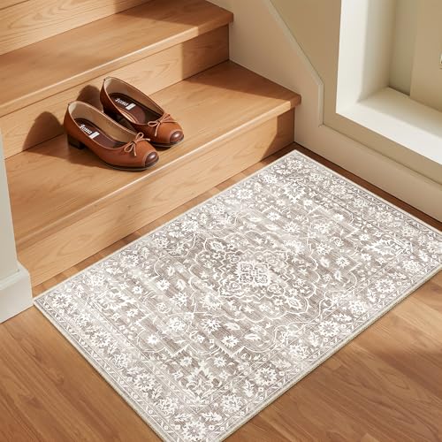 Soalmost 2x3 Area Rugs for Entryway, Washable Neutral Soft Rug Light Brown - color: Light Brown, size: 2' x 3' (Rectangular)