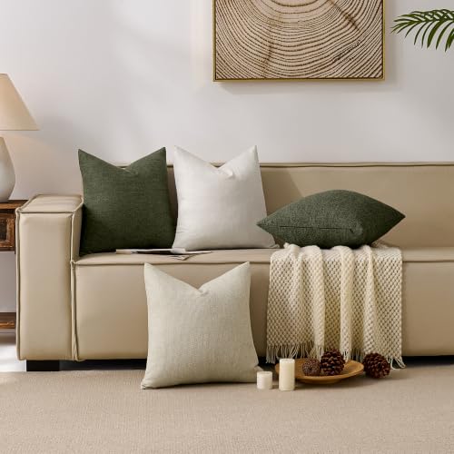 Natural Linen Look Throw Pillow Covers 18x18 inch Set of 2, Textured Woven Decorative Pillow Covers, Neutral Farmhouse Cushion Covers for Couch Sofa Living Room Bedroom Cocoa Mocha Brown - color: Cocoa Mocha Brown, size: 18" x 18" (Pack of 2)