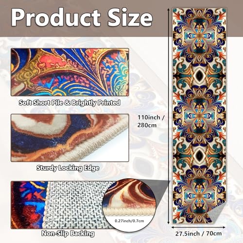 Washable Corridor Runner Rug, Non-Slip Vintage Hallway Rug Runner with Upgrade Rubber Backing, Stain Resistant Faux Wool Distressed Carpet for Bedroom Kitchen Laundry Corridor Balcony (110" x 27.5") - size: 2'4" x 9'2" (Runner)