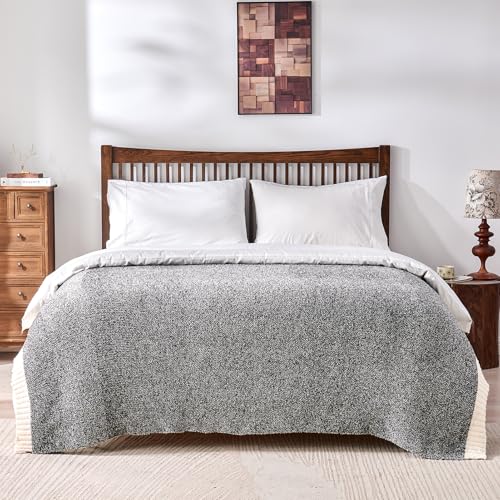 CozeCube Reversible Knitted Throw Blanket, Black White Melange 50"x60" - color: M-jet Black, size: 50"x60"