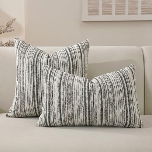 Boho Throw Pillow Covers 18x18 Inch Set of 2, Soft Tufted Striped Textured Accent Cushion Case, Farmhouse Decorative Neutral Pillowcase for Living Room Couch Bed (Green, 18" x 18" (Pack of 2)) - color: Green Strip, size: 18" x 18" (Pack of 2)