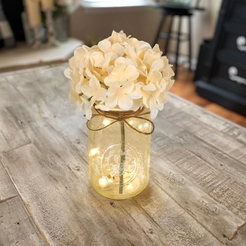 Set of 3 Mason Jar Lights, Champagne Hydrangea Holiday Table Decor - color: Jar-champagne Hydrangea