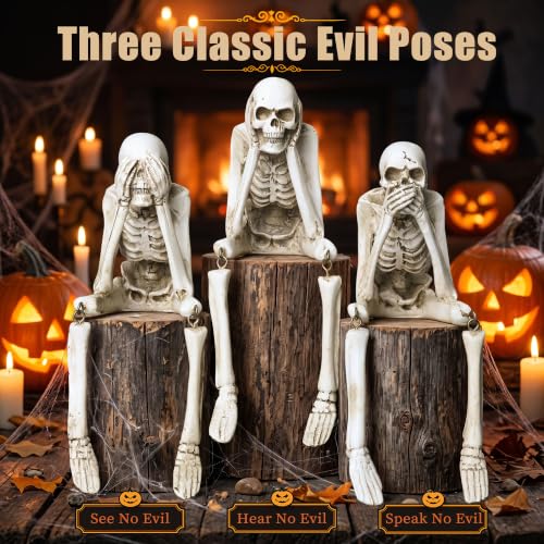 See No Evil Skeleton Figurine, Halloween Decor Indoor Skeleton Statue - color: See No Evil