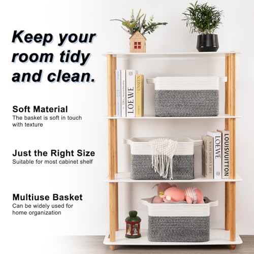 OIAHOMY 3-Pack Storage Basket for Organizing Woven Basket for Shelves Black - color: Black variegated, size: 13''×9.9''×8.7''