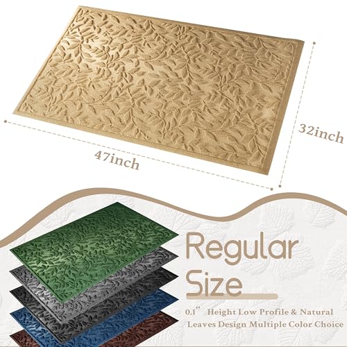 Beige Leaves Outdoor Indoor Entrance Door mat, Absorbent Durable Heavy Duty Welcome Front Door Mat,Thick Natural Rubber Back,Easy Clean Entryway Mat 47x32 Inch, Low Profile - color: Leaves-beige, size: 2'8" x 3'11" (Rectangular)
