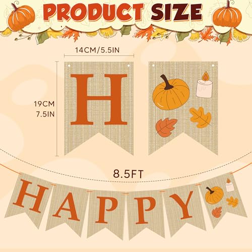 OHOME Fall Decorations for Home - Happy Autumn Pumpkin Banner for Indoor Outdoor | Maple Leaves Garland Backdrop for Outside - Hanging Party Favors Supplies for Birthday | Fall Decor - color: Orange and yellow