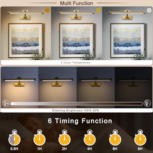Wireless Picture Lights for Wall Battery Operated Brass Art Light for Paintings with Remote 3CCT Dimmable Potrait Lighting Rotatable Display Lighting 16" Rechargeable Wall Lamp for Frame Dartboard - color: Battery Operated Brass, size: 16 Inch