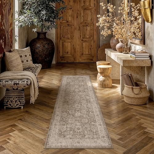HUGEAR 2x6 Taupe Retro Distressed Washable Runner Rug for Hallway - color: A| Taupe, size: 2' x 6' (Runner)